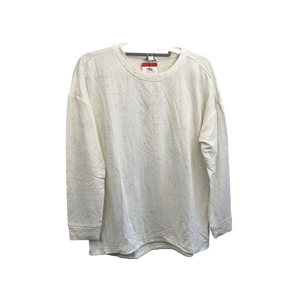 Three dots pullover sweatshirt top women Medium specs beige